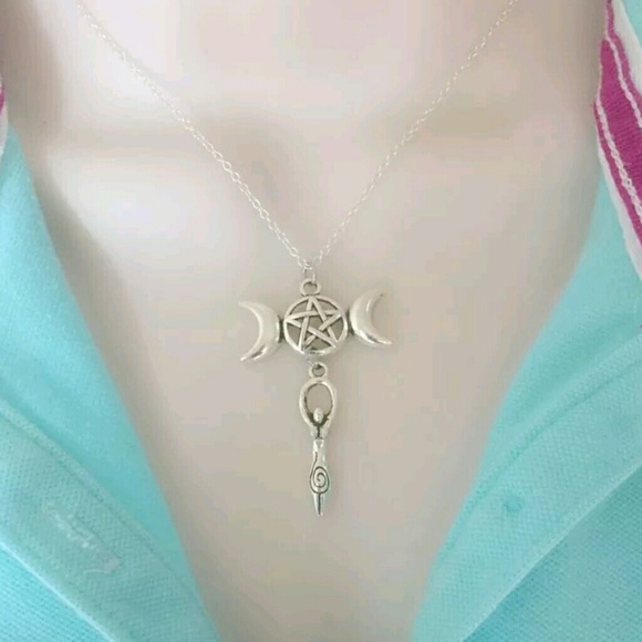triple moon goddess necklace w crystals - Picture 2 of 4